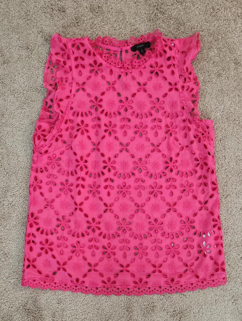 Pair (2) J. Crew Sleeveless Ruffle Floral Eyelet Tops Pink Blue S Cottagecore
